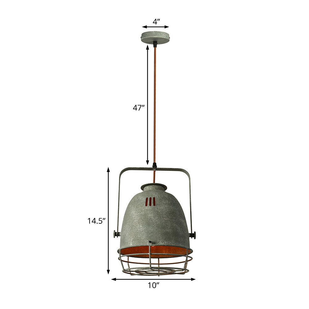 Wrought Iron Bell/Dome Shade Pendant Lighting Industrial 1 Light Living Room Hanging Lamp with Wire Guard in Grey