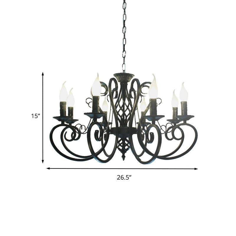 6/8-Bulb-Deckenkrautmundminimalismus-Kerzenstil Metallic Hanging Light Kit mit Wirbelarm in Schwarz