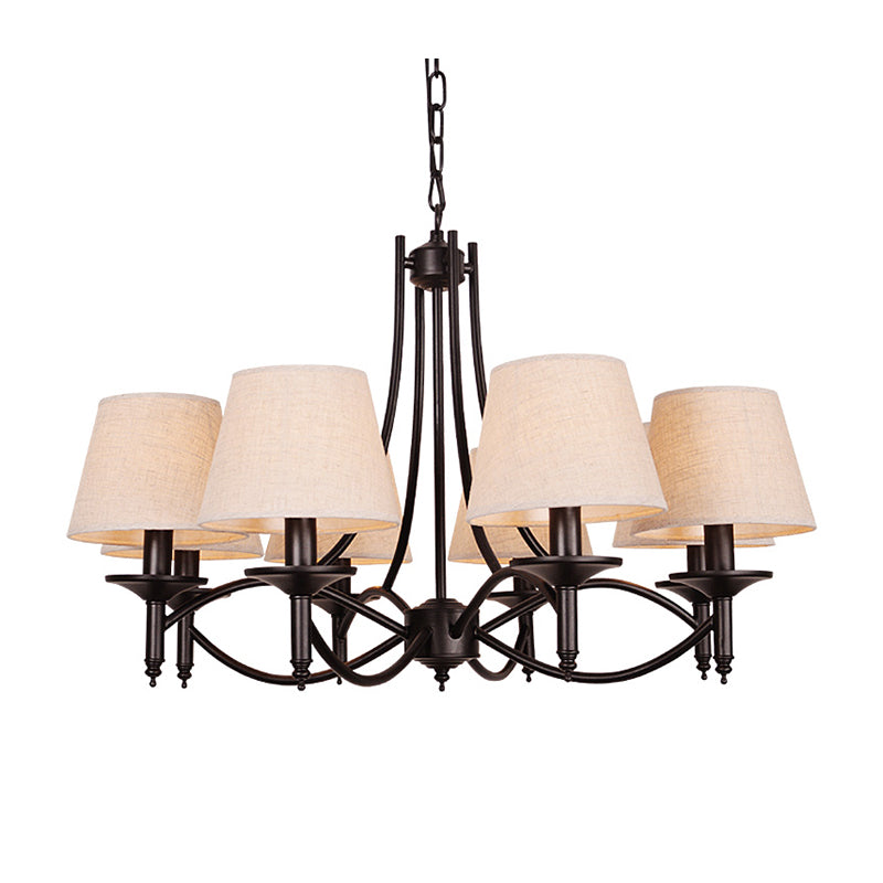 Conical Restaurant Chandelier Light Lodge Fabric 4/6/8 Heads Black Down Lighting Pendant