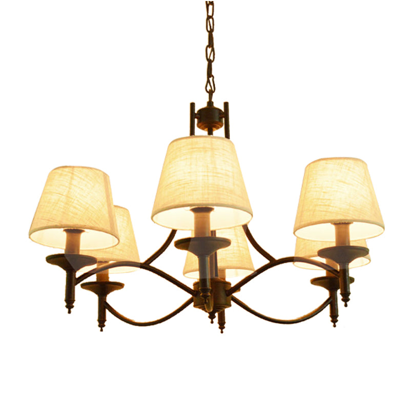 Conical Restaurant Chandelier Light Lodge Fabric 4/6/8 Heads Black Down Lighting Pendant