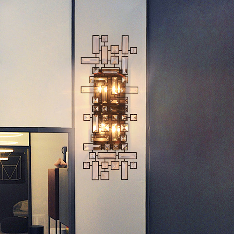 Geometrische slaapkamer muurlamp armatuur helder kristal 4-licht modernistische sconce verlichting in zwart