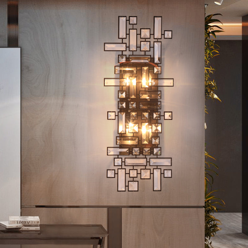 Geometrische slaapkamer muurlamp armatuur helder kristal 4-licht modernistische sconce verlichting in zwart