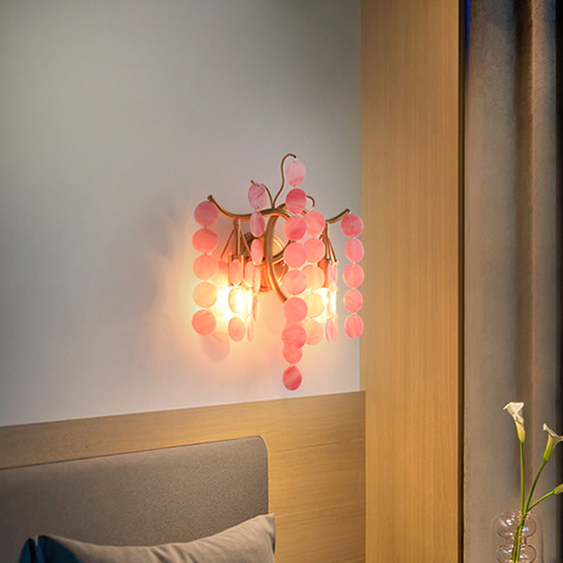 Modernism Branch Wall Light Fixture Metal 2-Head Bedroom Sconce Lighting in Brass with White/Pink/Blue Crystal Deco
