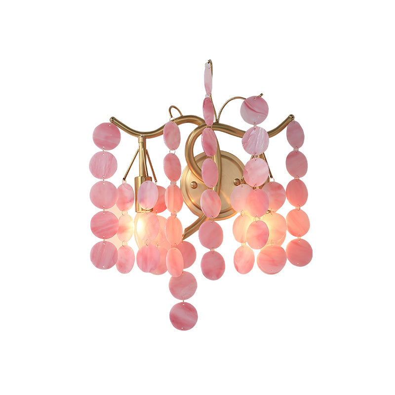 Modernism Branch Wall Light Fixture Metal 2-Head Bedroom Sconce Lighting in Brass with White/Pink/Blue Crystal Deco