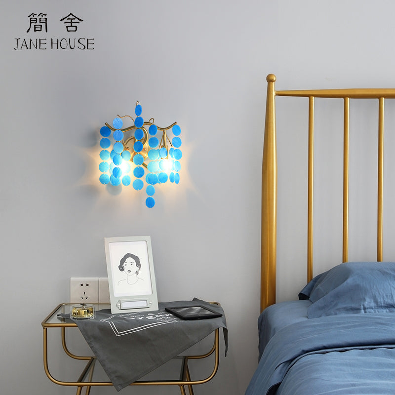 Modernism Branch Wall Light Fixture Metal 2-Head Bedroom Sconce Lighting in Brass with White/Pink/Blue Crystal Deco