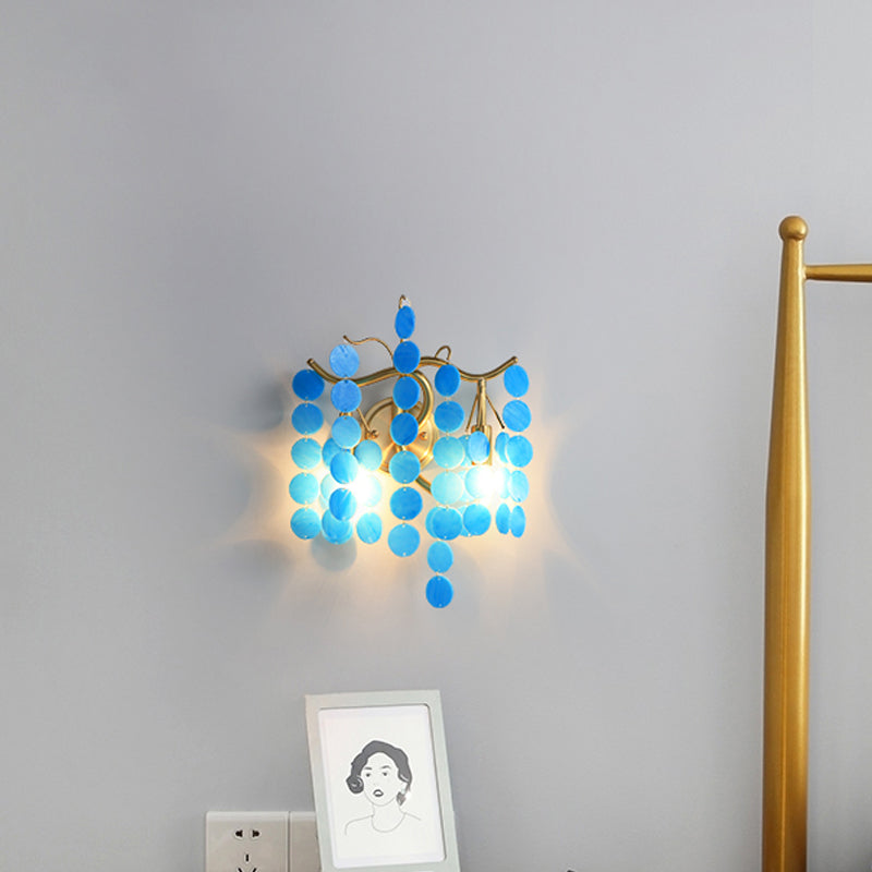 Modernism Branch Wall Light Fixture Metal 2-Head Bedroom Sconce Lighting in Brass with White/Pink/Blue Crystal Deco
