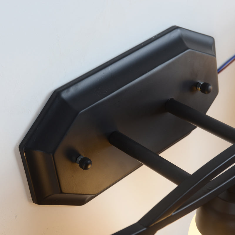 Floral White Glass Shade Vanity Lighting Countryside 2/3 Heads Bathroom Wall Mounted Lamp in Black