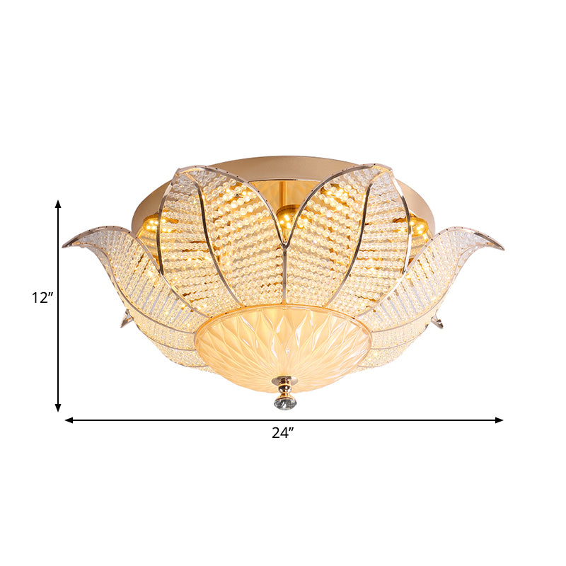 Minimalistische Blume Deckenbefestigung Kristall 14"/19.5"/23.5" Breite LED Schlafzimmer Flush Mount Beleuchtung in Gold für Schlafzimmer, Weiß/Gelb Licht