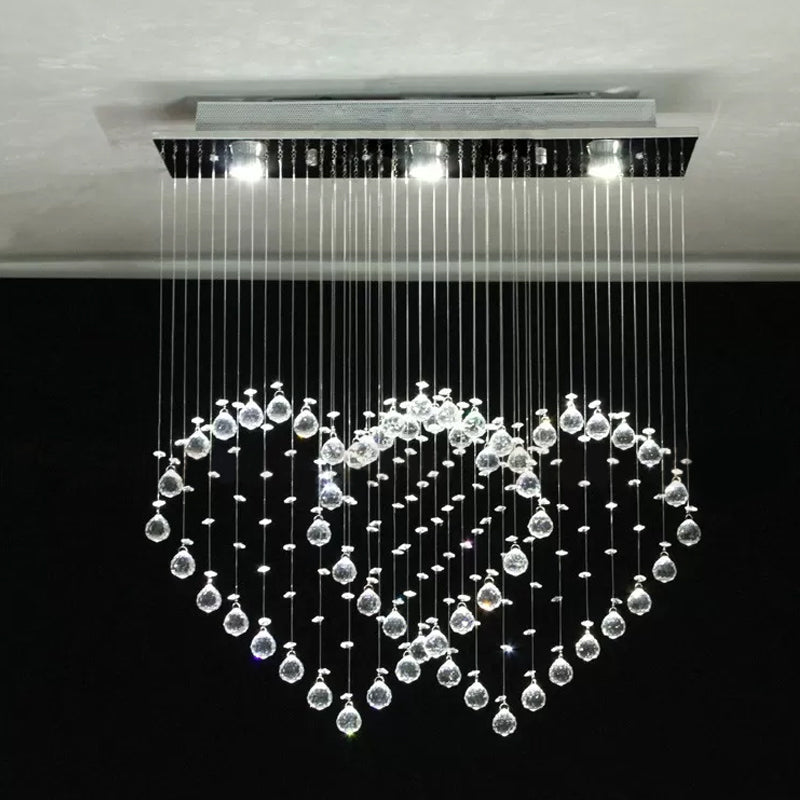 Modern Heart Shaped Flush Light 3/5/6 Heads Clear Crystal Flush Mount Ceiling Light Fixture in Stainless Steel
