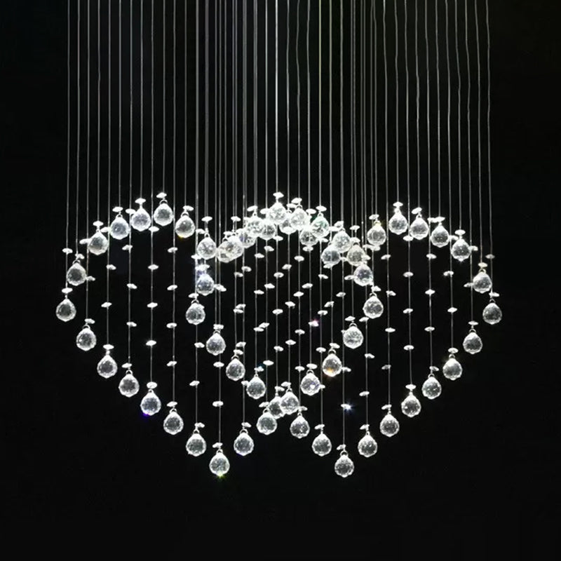 Modern Heart Shaped Flush Light 3/5/6 Heads Clear Crystal Flush Mount Ceiling Light Fixture in Stainless Steel
