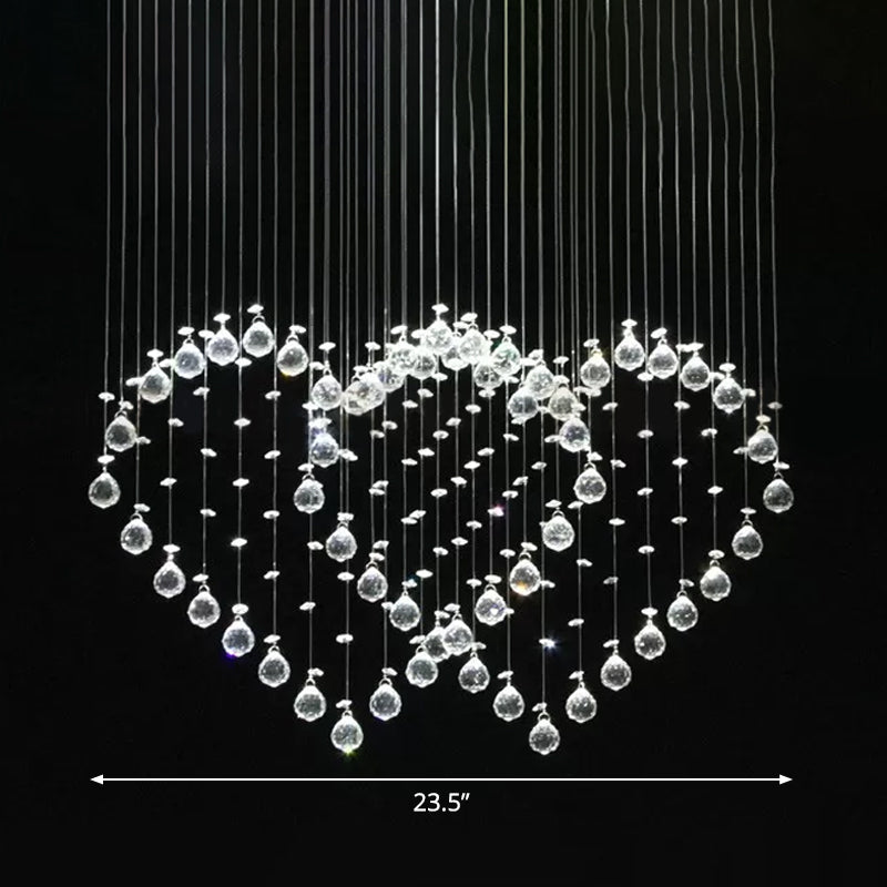 Modern Heart Shaped Flush Light 3/5/6 Heads Clear Crystal Flush Mount Ceiling Light Fixture in Stainless Steel