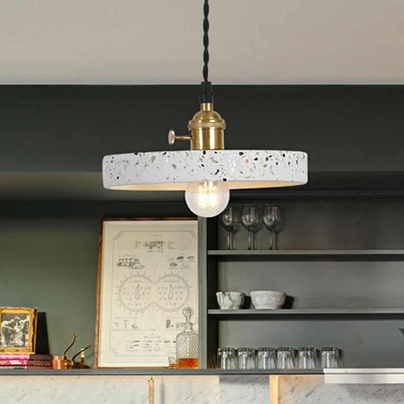 Nordique 1-Bulb Pendentif suspendu disque blanc / cône / cylindre Éclairage de suspension avec ombre en terrazzo