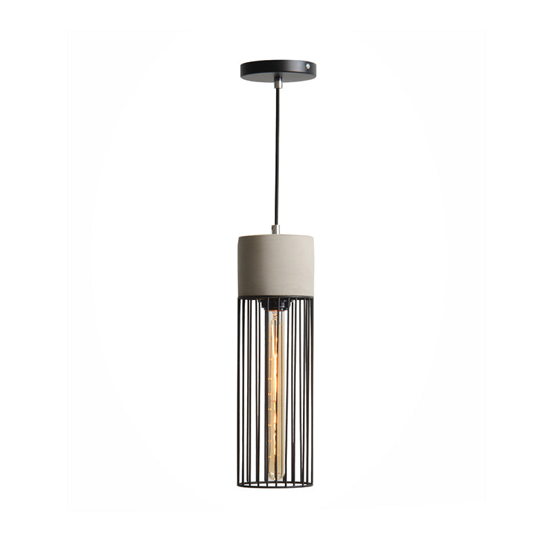 1 Light Suspension Lamp Loft Bedside Pendant Lighting with Cone/Tube Iron Cage and Cement Top in Grey/Red