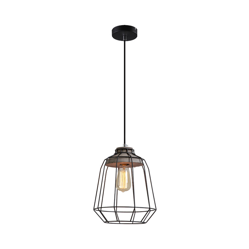 1-Light Pendant Light Fixture Industrial Cone/Cylinder/Triangle Iron Hanging Lamp in Black with Cement Socket