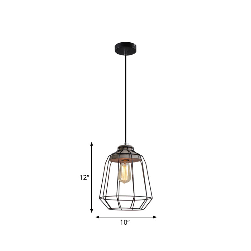 1-Light Pendant Light Fixture Industrial Cone/Cylinder/Triangle Iron Hanging Lamp in Black with Cement Socket