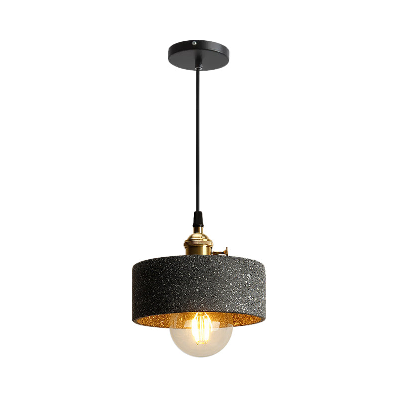 Single Bedside Drop Pendant Nordic Black/Grey Hanging Light with Tapered/Cone/Cylinder Cement Shade and Rotary Switch