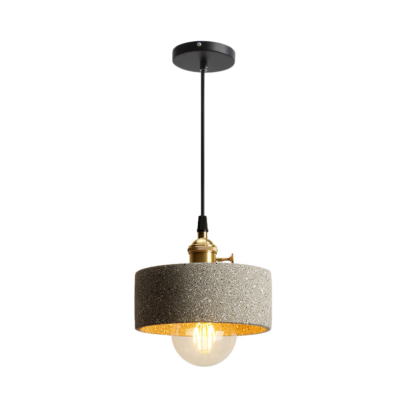 Single Bedside Drop Pendant Nordic Black/Grey Hanging Light with Tapered/Cone/Cylinder Cement Shade and Rotary Switch