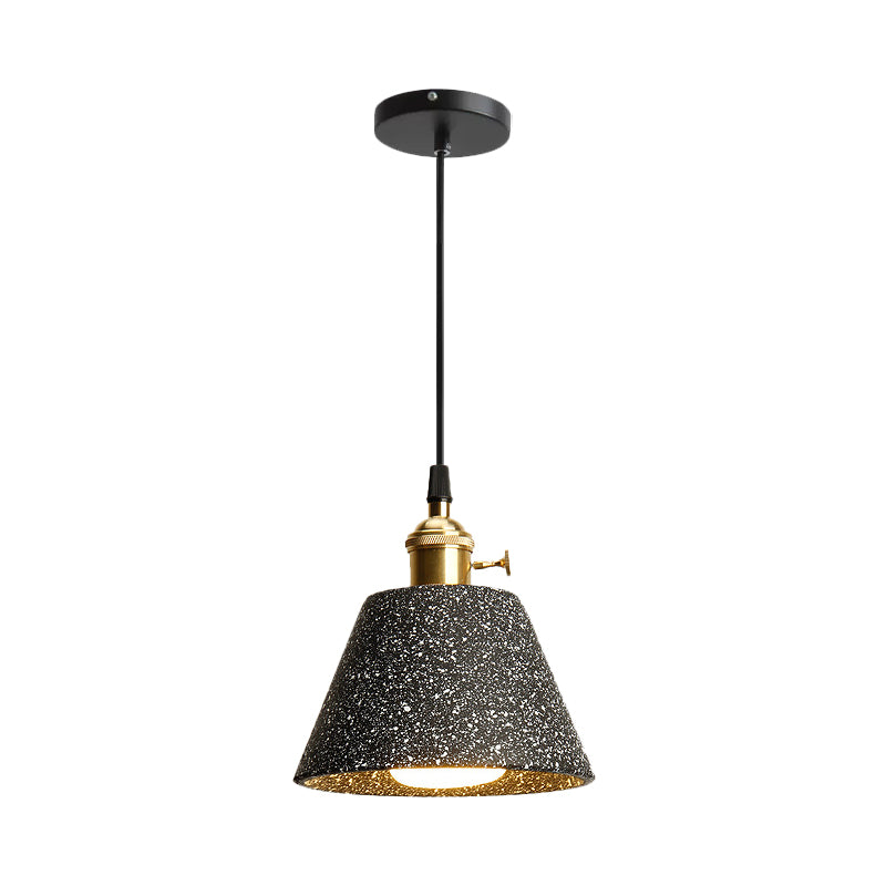 Single Bedside Drop Pendant Nordic Black/Grey Hanging Light with Tapered/Cone/Cylinder Cement Shade and Rotary Switch