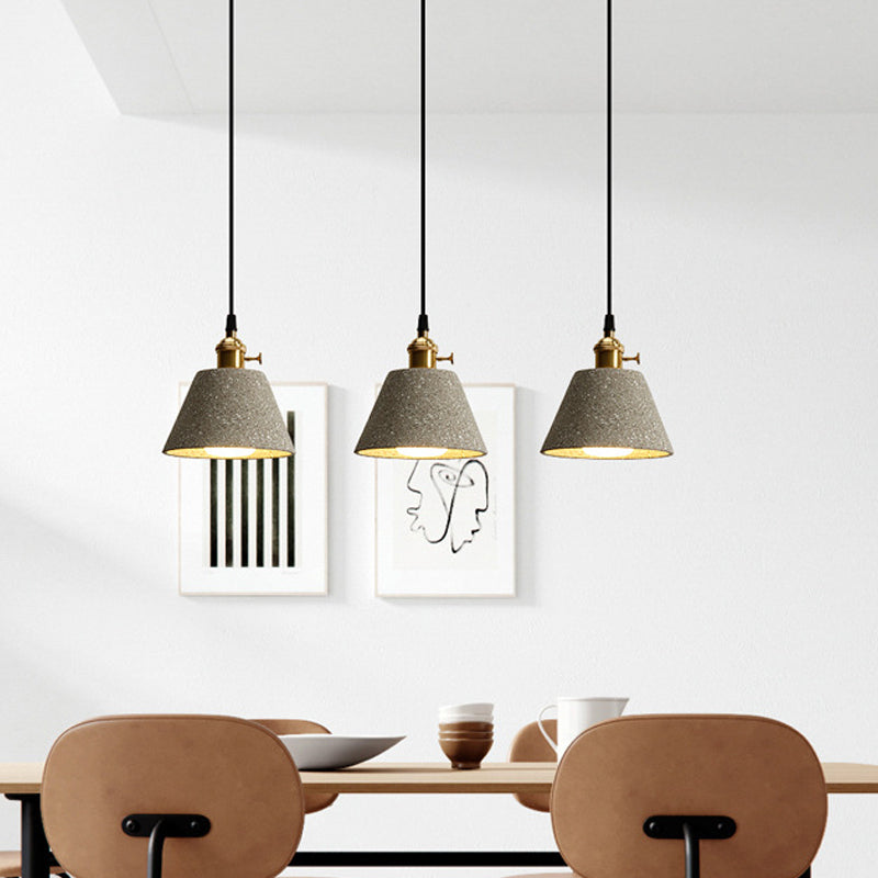 Single Bedside Drop Pendant Nordic Black/Grey Hanging Light with Tapered/Cone/Cylinder Cement Shade and Rotary Switch