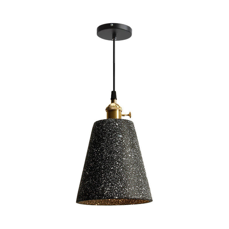 Single Bedside Drop Pendant Nordic Black/Grey Hanging Light with Tapered/Cone/Cylinder Cement Shade and Rotary Switch