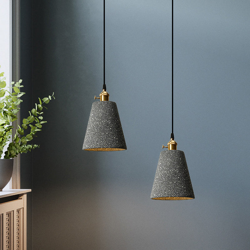 Single Bedside Drop Pendant Nordic Black/Grey Hanging Light with Tapered/Cone/Cylinder Cement Shade and Rotary Switch