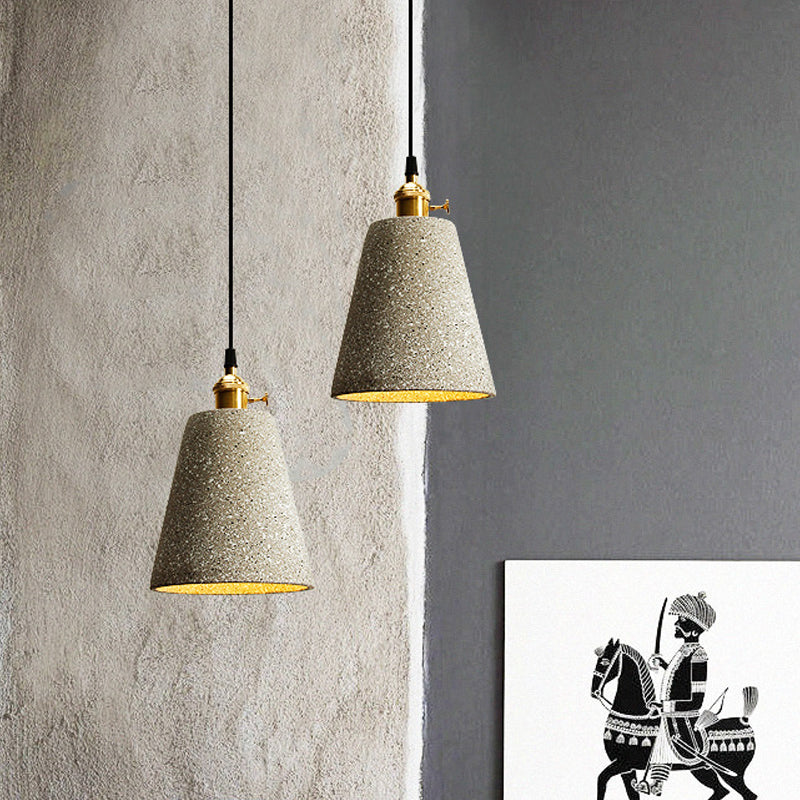 Single Bedside Drop Pendant Nordic Black/Grey Hanging Light with Tapered/Cone/Cylinder Cement Shade and Rotary Switch