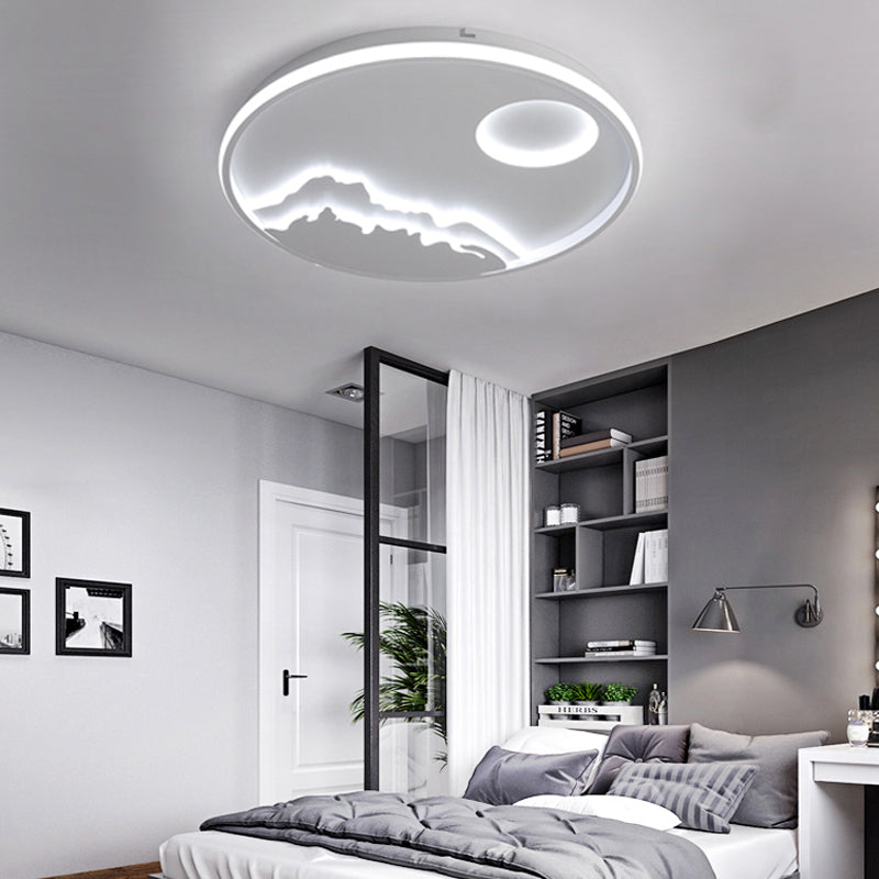 Acrylic Sun Mountain View Ceiling Lamp Contemporary LED Ceiling Mount Light in White for Bathroom