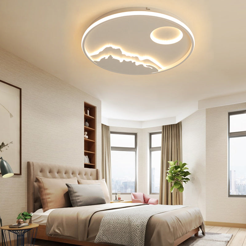 Acrylic Sun Mountain View Ceiling Lamp Contemporary LED Ceiling Mount Light in White for Bathroom