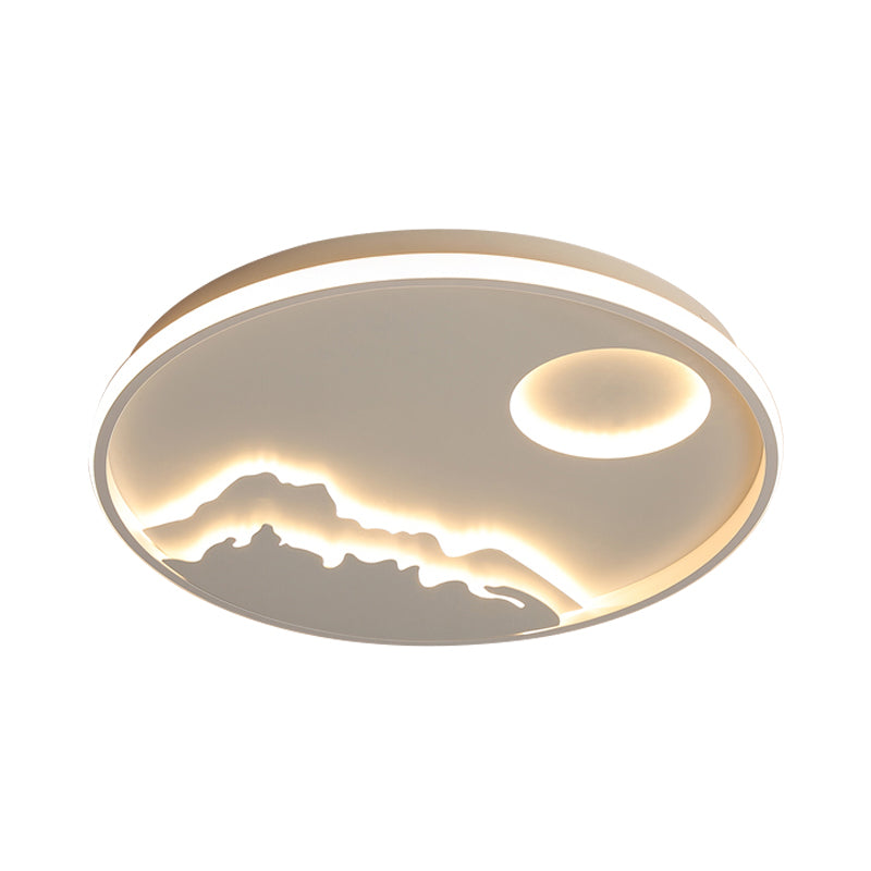Acrylic Sun Mountain View Ceiling Lamp Contemporary LED Ceiling Mount Light in White for Bathroom