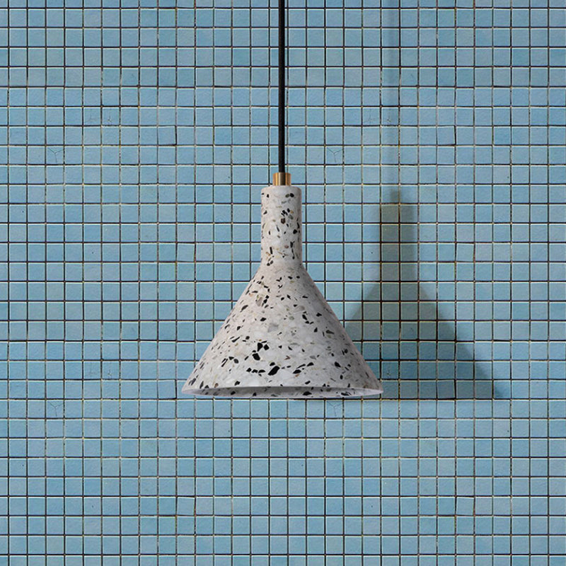 Terrazzo Black/White Pendant Light Fixture Conical 1 Bulb Nordic Hanging Lamp Kit over Table