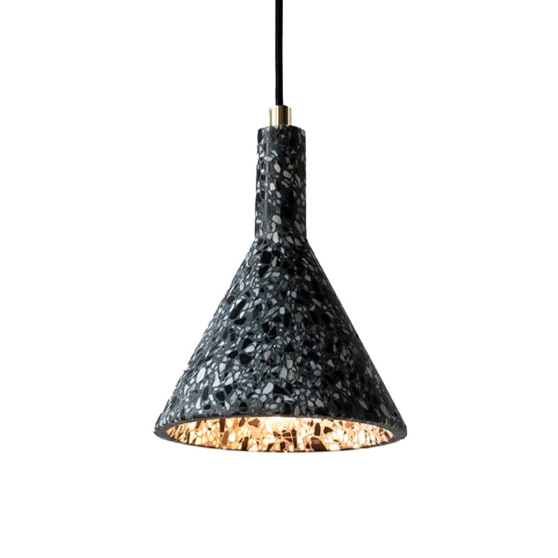 Terrazzo Black/White Pendant Light Fixture Conical 1 Bulb Nordic Hanging Lamp Kit over Table