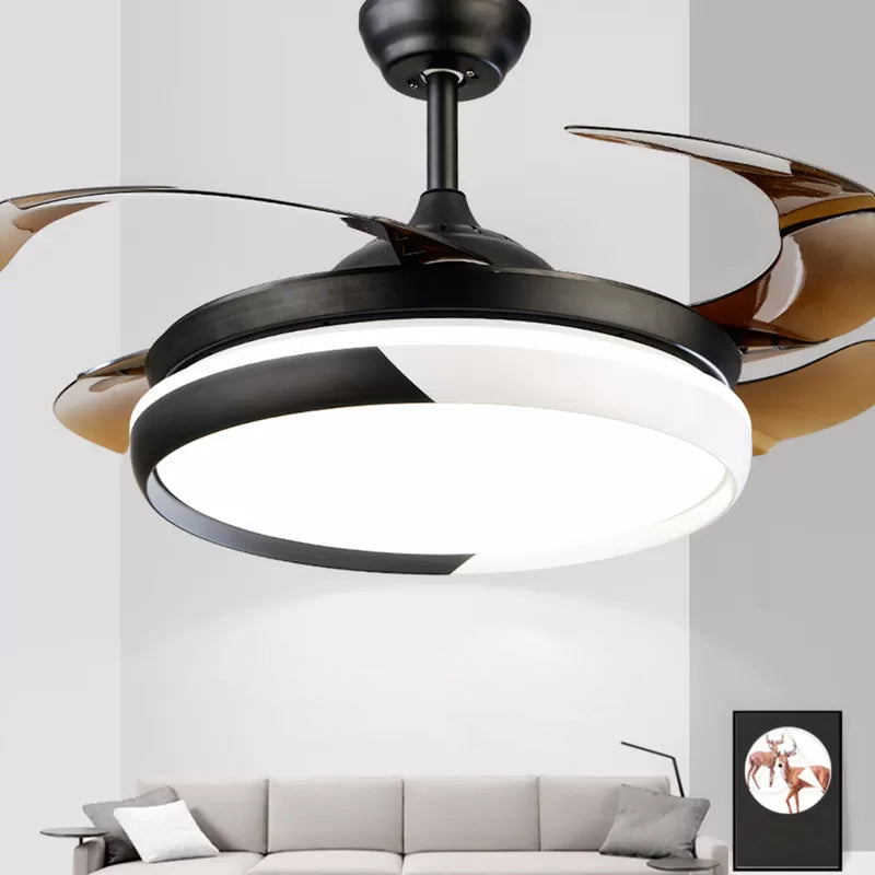 20" Wide Round Acrylic Hanging Fan Light Modernism LED Semi Flush Mount Lighting for Living Room, 4 Blades