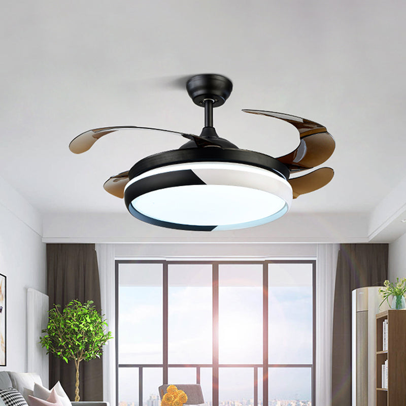 20" Wide Round Acrylic Hanging Fan Light Modernism LED Semi Flush Mount Lighting for Living Room, 4 Blades