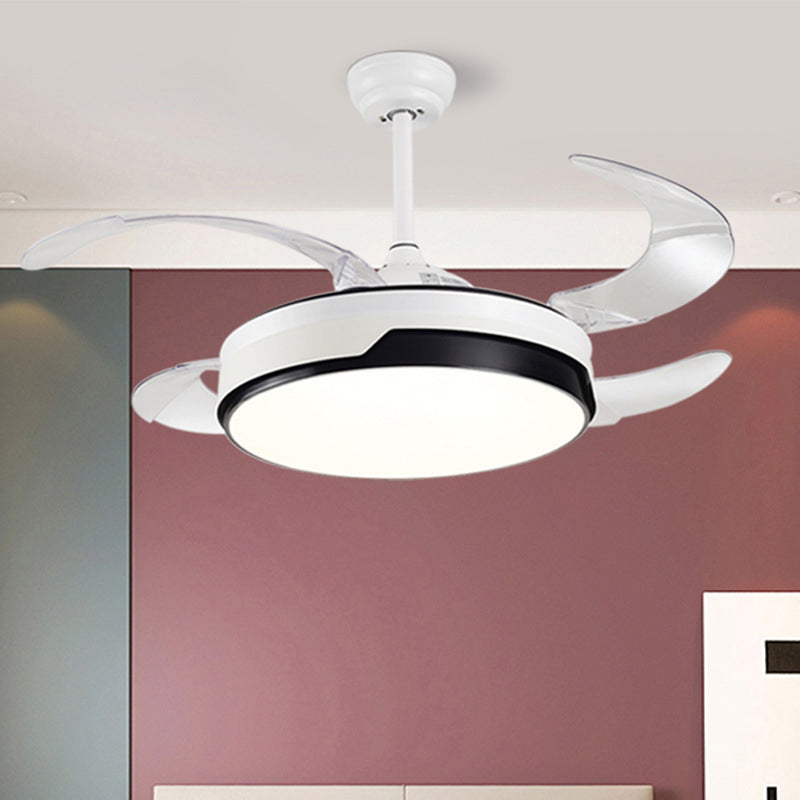 LED -Schlafzimmer Deckenventilator Lampe Moderne weiße 4 Blätter Halbflush Licht mit Kreis Acrylschatten, 20 "breit