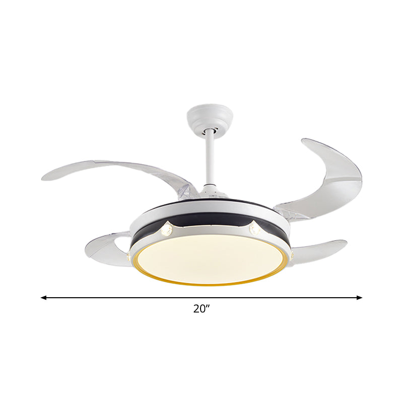 LED -Schlafzimmer Deckenventilator Lampe Moderne weiße 4 Blätter Halbflush Licht mit Kreis Acrylschatten, 20 "breit
