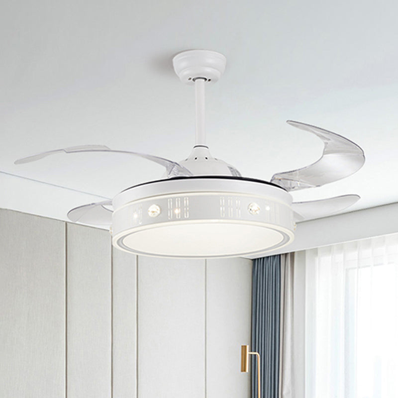 Drum Shade 4-Blade Hanging Lüfterlampe Einfache LED White Semi Flush Mount, 20 "breit