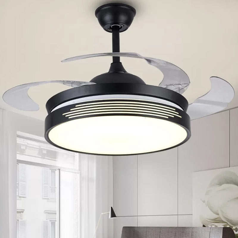 19 "breites Metallrund halb Flush Deckenleichte Nordic LED Black Hanging Lüfterlampe, 4 Klingen