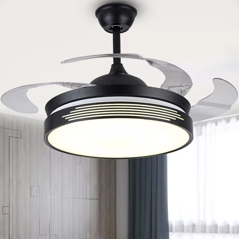 19 "breites Metallrund halb Flush Deckenleichte Nordic LED Black Hanging Lüfterlampe, 4 Klingen