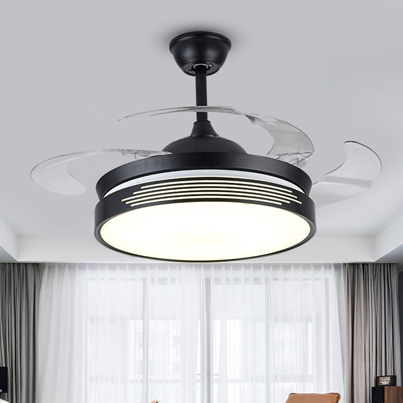 19 "breites Metallrund halb Flush Deckenleichte Nordic LED Black Hanging Lüfterlampe, 4 Klingen