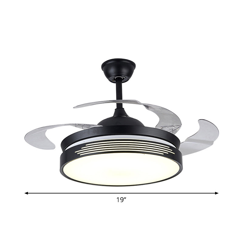 19 "breites Metallrund halb Flush Deckenleichte Nordic LED Black Hanging Lüfterlampe, 4 Klingen