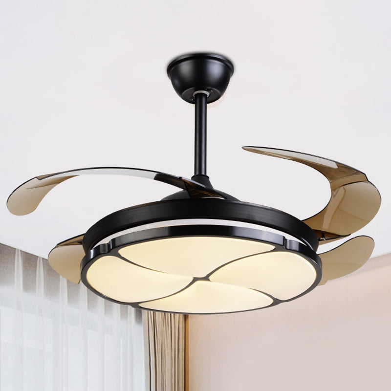 Nordic LED Hanging Fan Light Black Blossom 19" Wide Semi Flush Mount with Acrylic Shade, 4 Blades