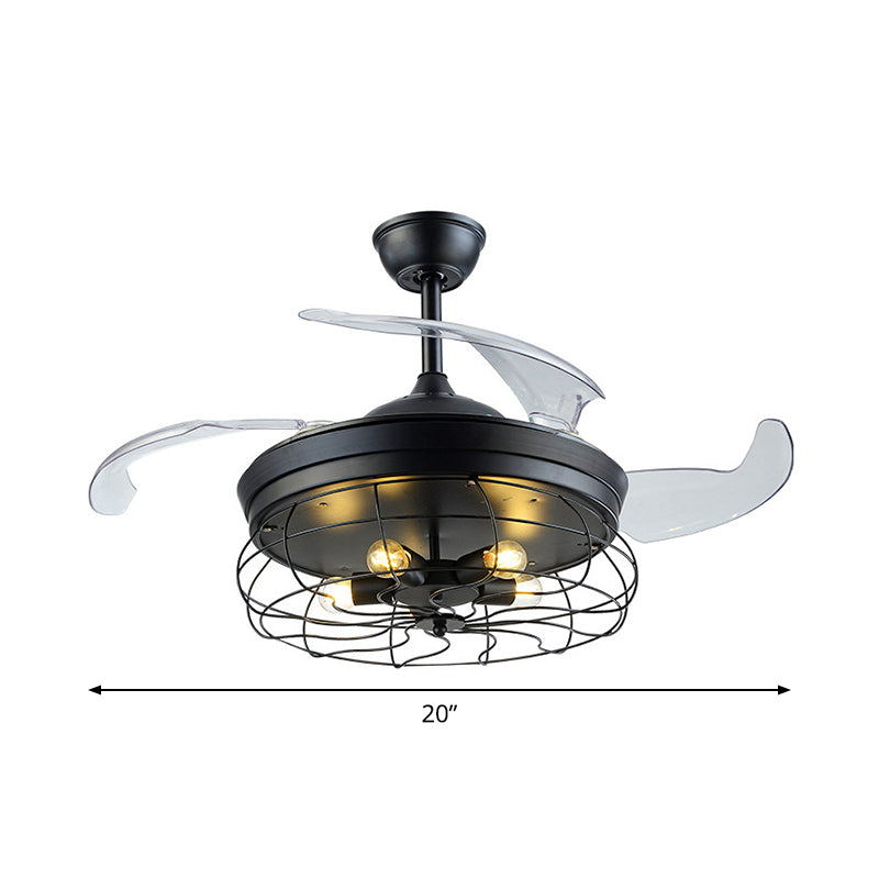 Metallkäfig -Anhänger -Lüfterlampe Modernismus 20 "breit 5 Lichter halb Flush Deckenleuchte in Schwarz mit 4 Klingen