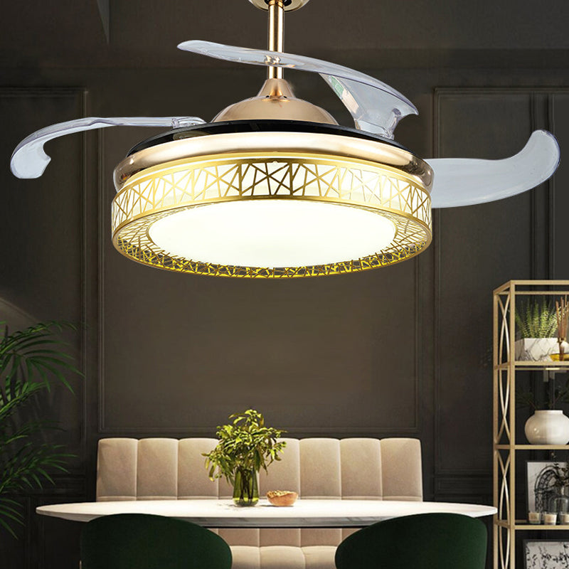 NEST 4-Blade-Anhänger-Lüfterlampe Moderne Metallic LED Gold Semi Flush Deckenleuchte, 19 "breit