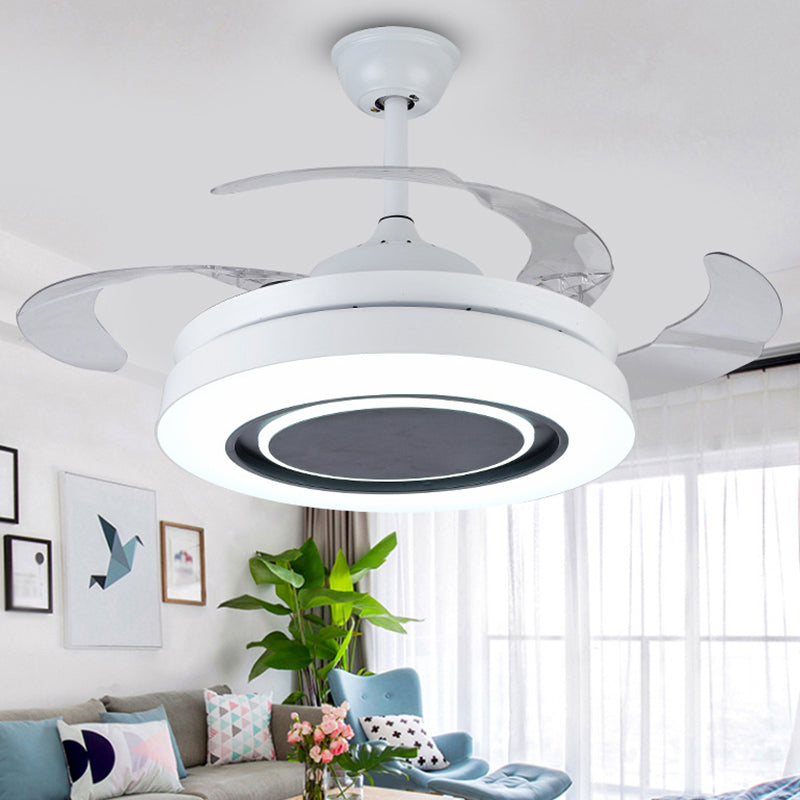 Monte semi-flush rotonda bianca Nordic 19 "Light Flipture a ventola a trazione metallica a LED, 4 lame