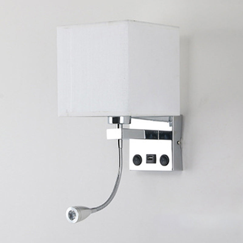 1 tête de chevet de chevet lampe de lecture moderne noir / beige / beignet de projecteur Lumière murale avec une nuance de tissu rectangulaire