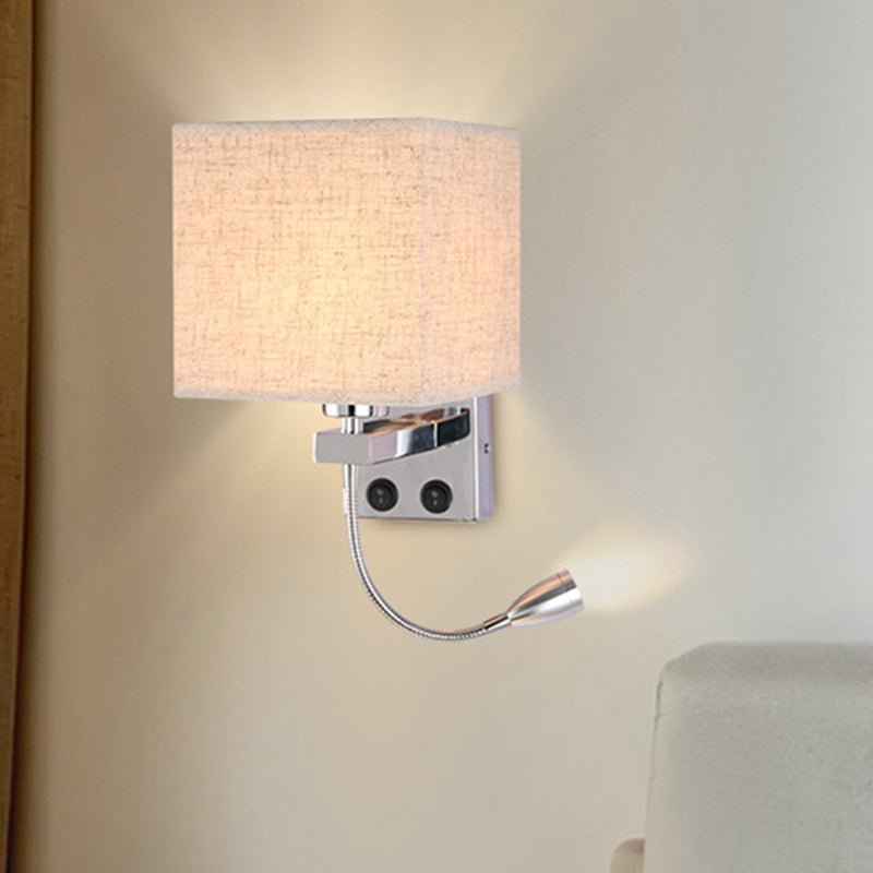 1 tête de chevet de chevet lampe de lecture moderne noir / beige / beignet de projecteur Lumière murale avec une nuance de tissu rectangulaire