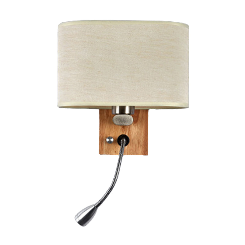 Flexible Spotlight Bedside Reading Light Fabric Single Nordic Wall Lamp with Oval Fabric Shade in Beige/Flaxen/Champagne