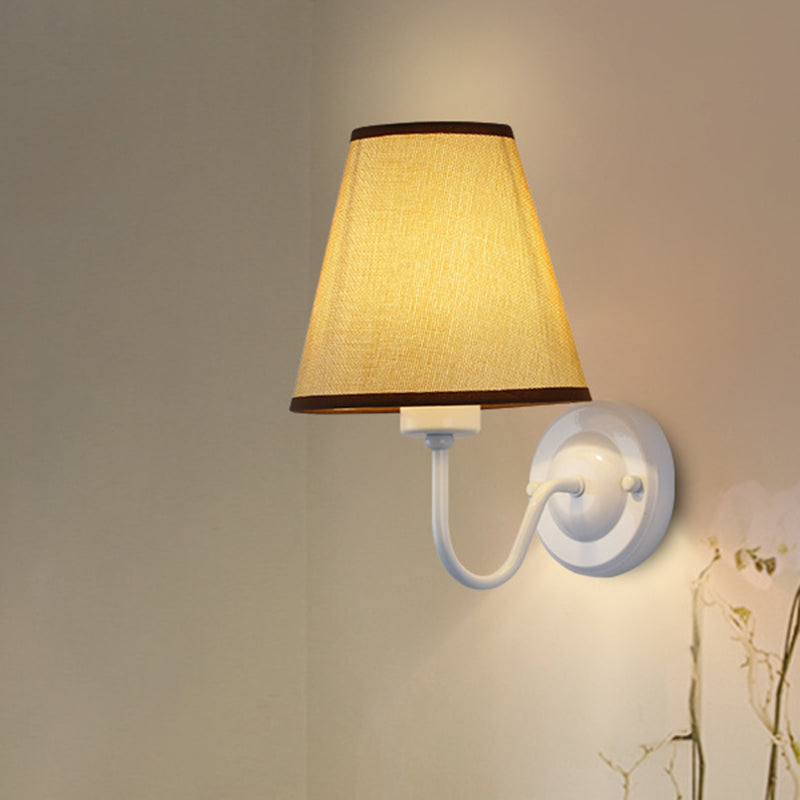 Black/Brown/Beige Cone Wall Lamp Nordic 1-Light Fabric Wall Lighting with Curved Arm in Black/White