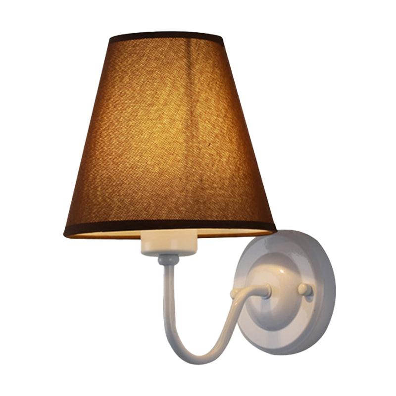 Black/Brown/Beige Cone Wall Lamp Nordic 1-Light Fabric Wall Lighting with Curved Arm in Black/White