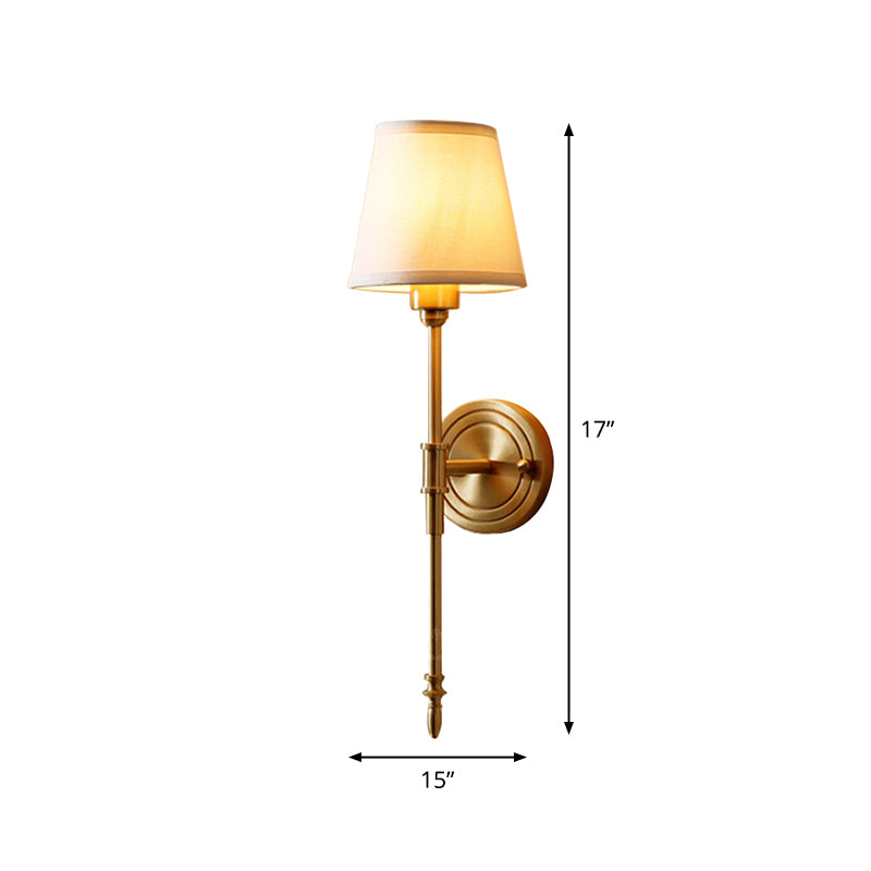 Tapered Bedroom Wall Light Kit Minimalist Fabric 1 Bulb Gold Wall Mount Reading Lamp with Pencil Arm